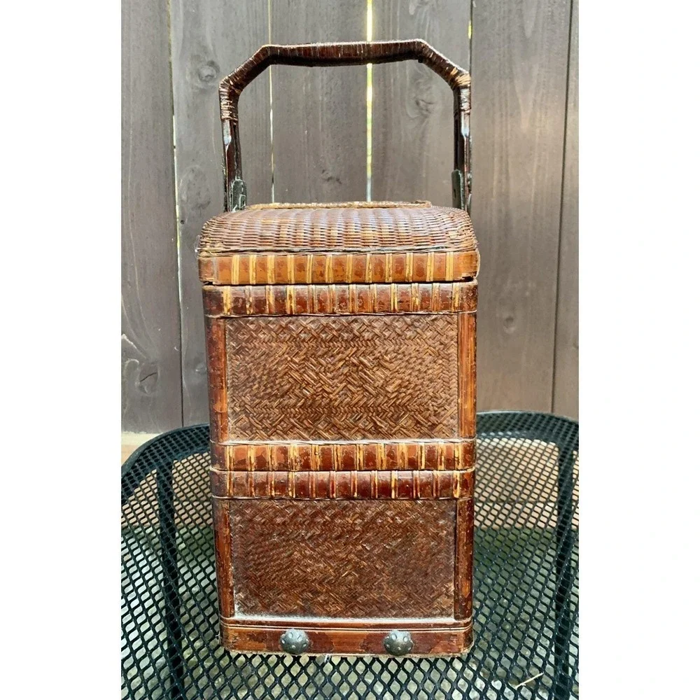 Antique Chinese Shandong Wedding Box Basket Collectible Decoration